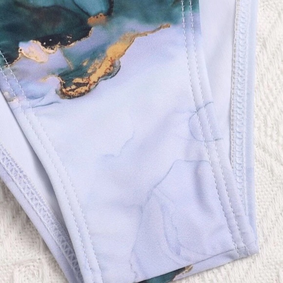 Shein 3 piece Marble Print Bikini Swimsuit with Beach Skirt NWT - Picture 5 of 17